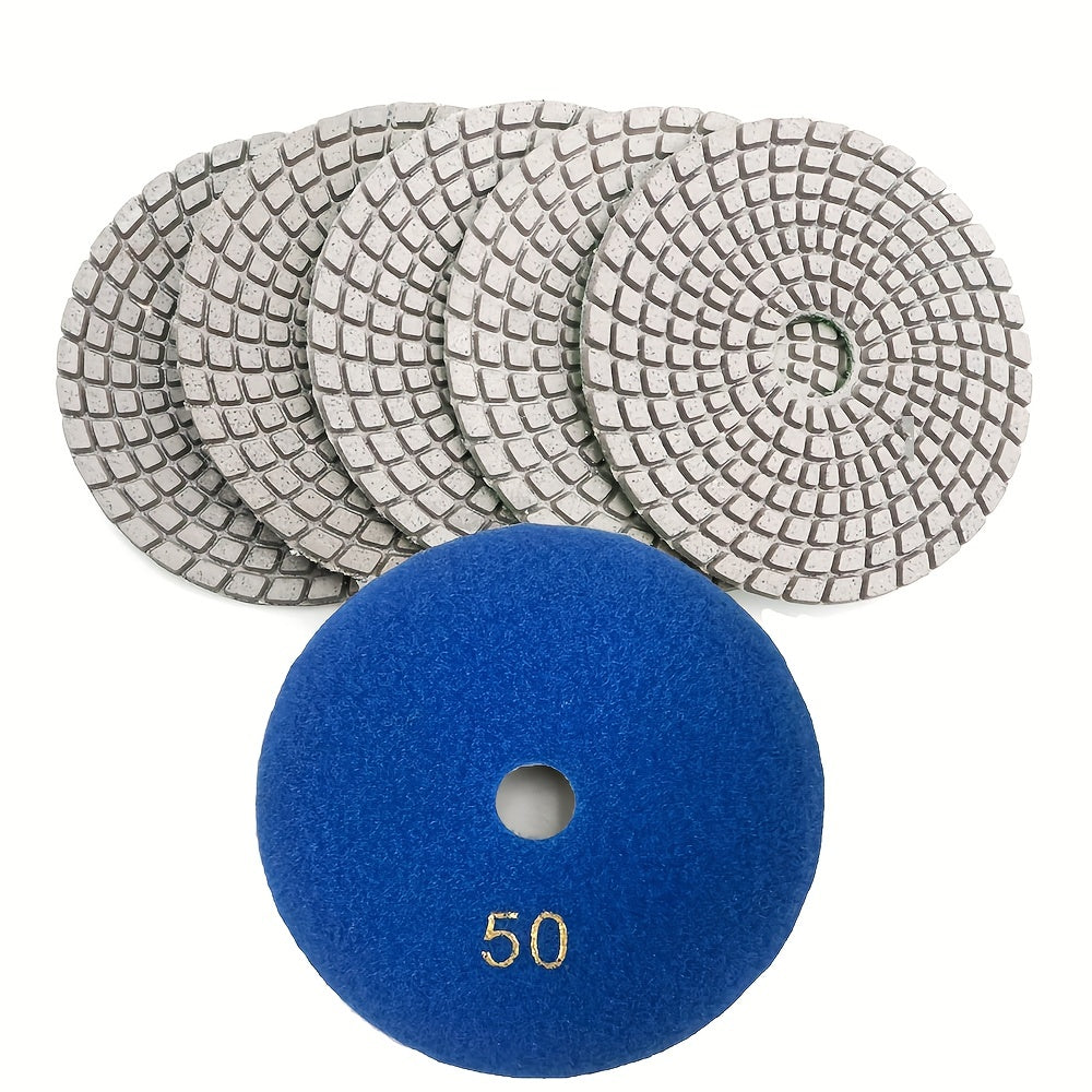 7Pcs 4" Diamond Wet Flexible Polishing Pads 100mm White Resin Bond Sanding Disc for Granite Stone Marble