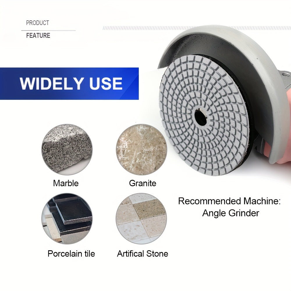 7Pcs 4" Diamond Wet Flexible Polishing Pads 100mm White Resin Bond Sanding Disc for Granite Stone Marble