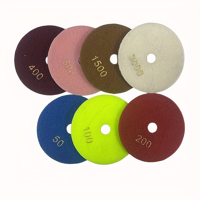 7Pcs 4" Diamond Wet Flexible Polishing Pads 100mm White Resin Bond Sanding Disc for Granite Stone Marble