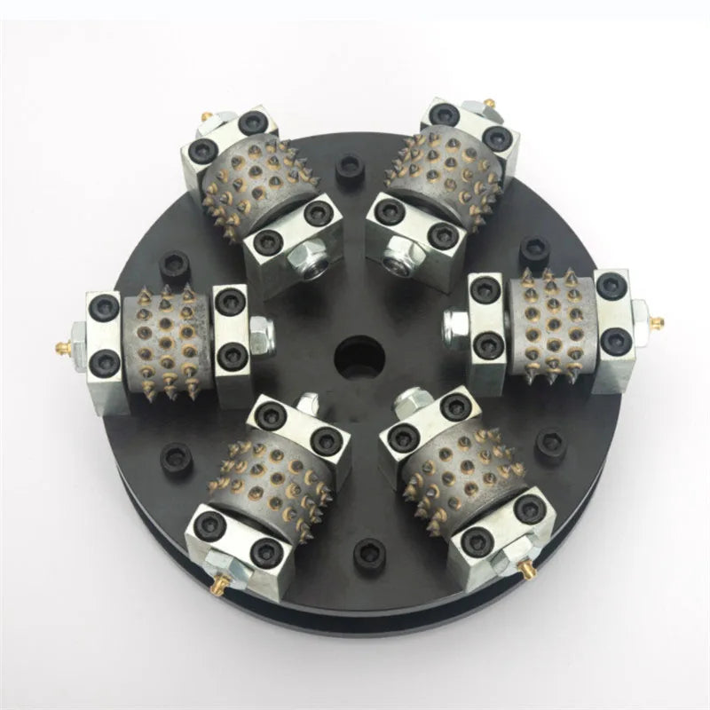 Bush Hammer 12 Inch 300MM Single Layer Metal 6 Rollers Rotary Plate Diamond Abrasive Tool For Grinding Concrete And Stone