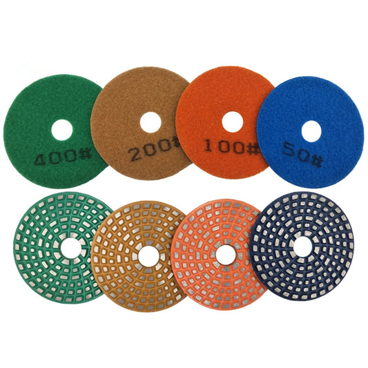 4 Inch Diamond Grinding Disc with 9PC Set of Sintered Metal Bonded Polishing Pads for Four Step Concrete, Granite