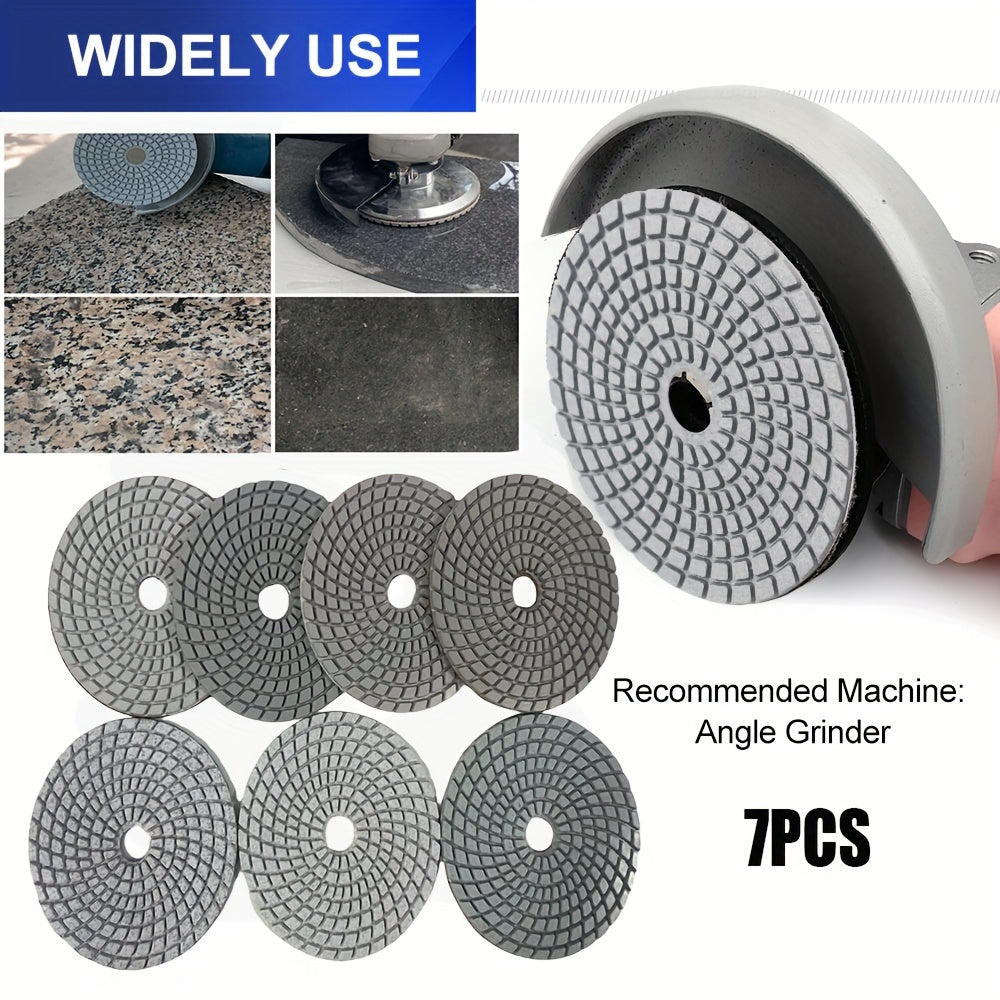 7Pcs 4" Diamond Wet Flexible Polishing Pads 100mm White Resin Bond Sanding Disc for Granite Stone Marble