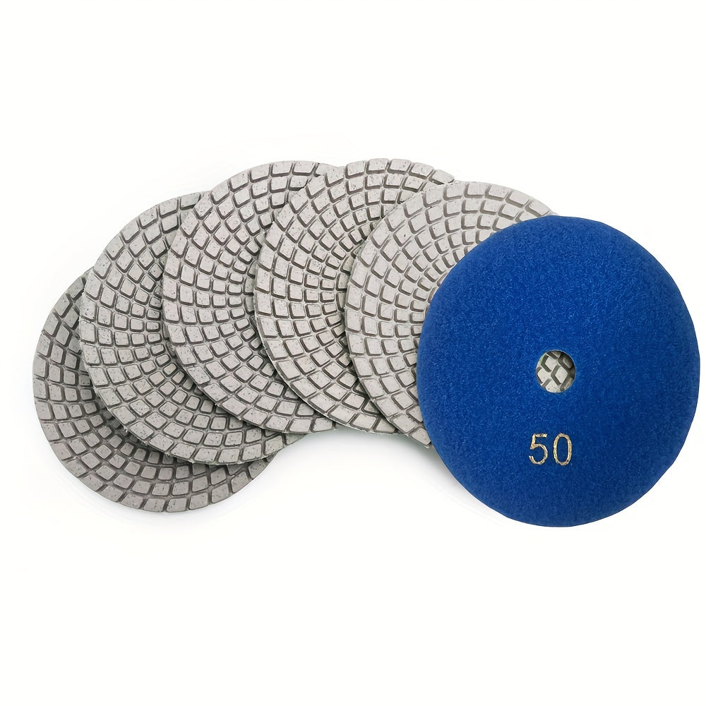 7Pcs 4" Diamond Wet Flexible Polishing Pads 100mm White Resin Bond Sanding Disc for Granite Stone Marble