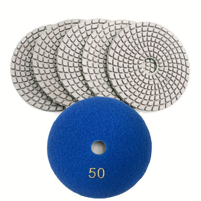 7Pcs 4" Diamond Wet Flexible Polishing Pads 100mm White Resin Bond Sanding Disc for Granite Stone Marble