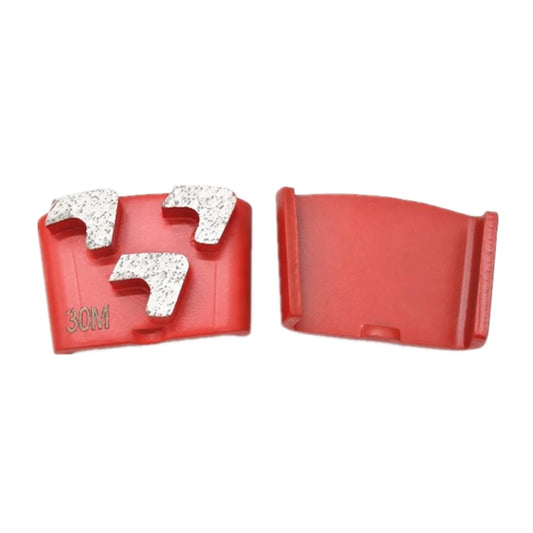 HTC EZ Change Diamond Grinding Shoes Red Medium Bond Fast Lock Grinding Block with Three Sharp Arrow Segments for Rough Concrete - 9PCS