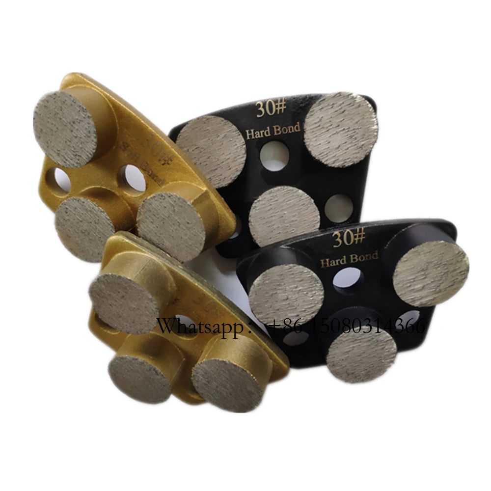 Soft Bond Yellow Trapezoid Grinding Shoes Hard Black Blastrac Floor Pads With Three Bare Holes 9PCS