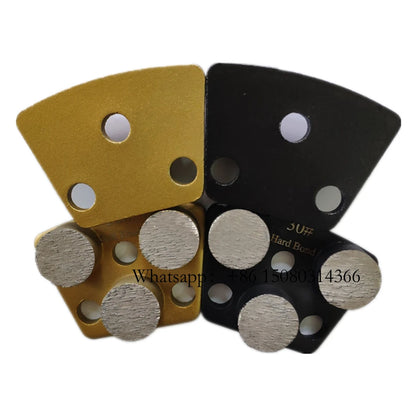 Soft Bond Yellow Trapezoid Grinding Shoes Hard Black Blastrac Floor Pads With Three Bare Holes 9PCS