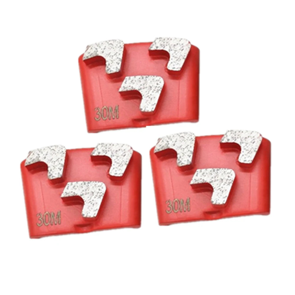 HTC EZ Change Diamond Grinding Shoes Red Medium Bond Fast Lock Grinding Block with Three Sharp Arrow Segments for Rough Concrete - 9PCS