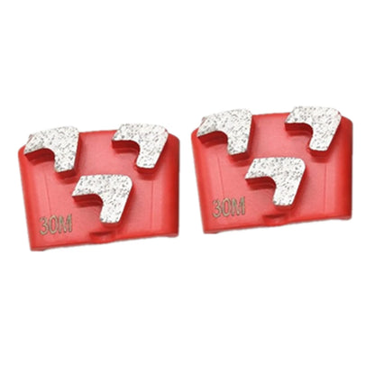 HTC EZ Change Diamond Grinding Shoes Red Medium Bond Fast Lock Grinding Block with Three Sharp Arrow Segments for Rough Concrete - 9PCS