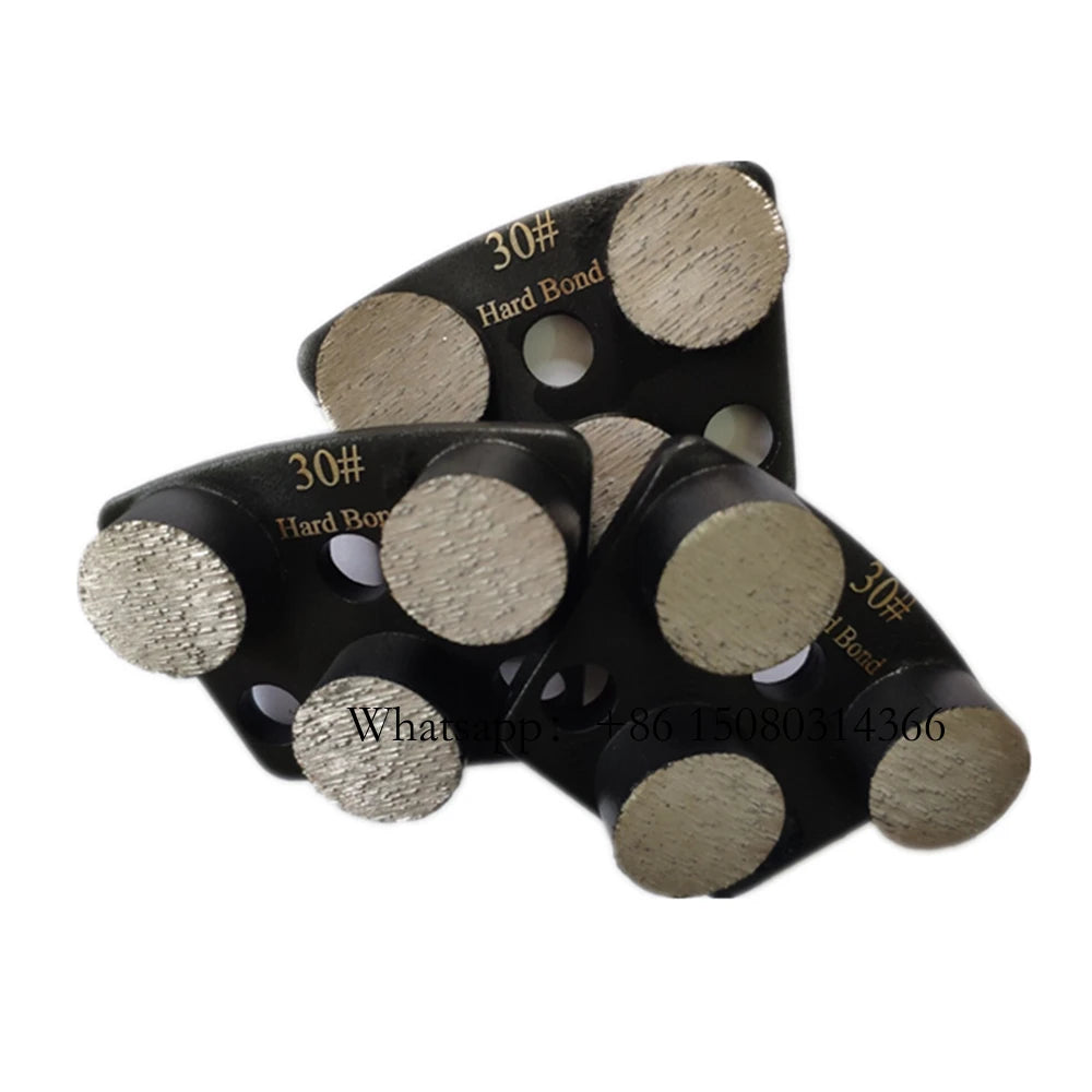 Soft Bond Yellow Trapezoid Grinding Shoes Hard Black Blastrac Floor Pads With Three Bare Holes 9PCS
