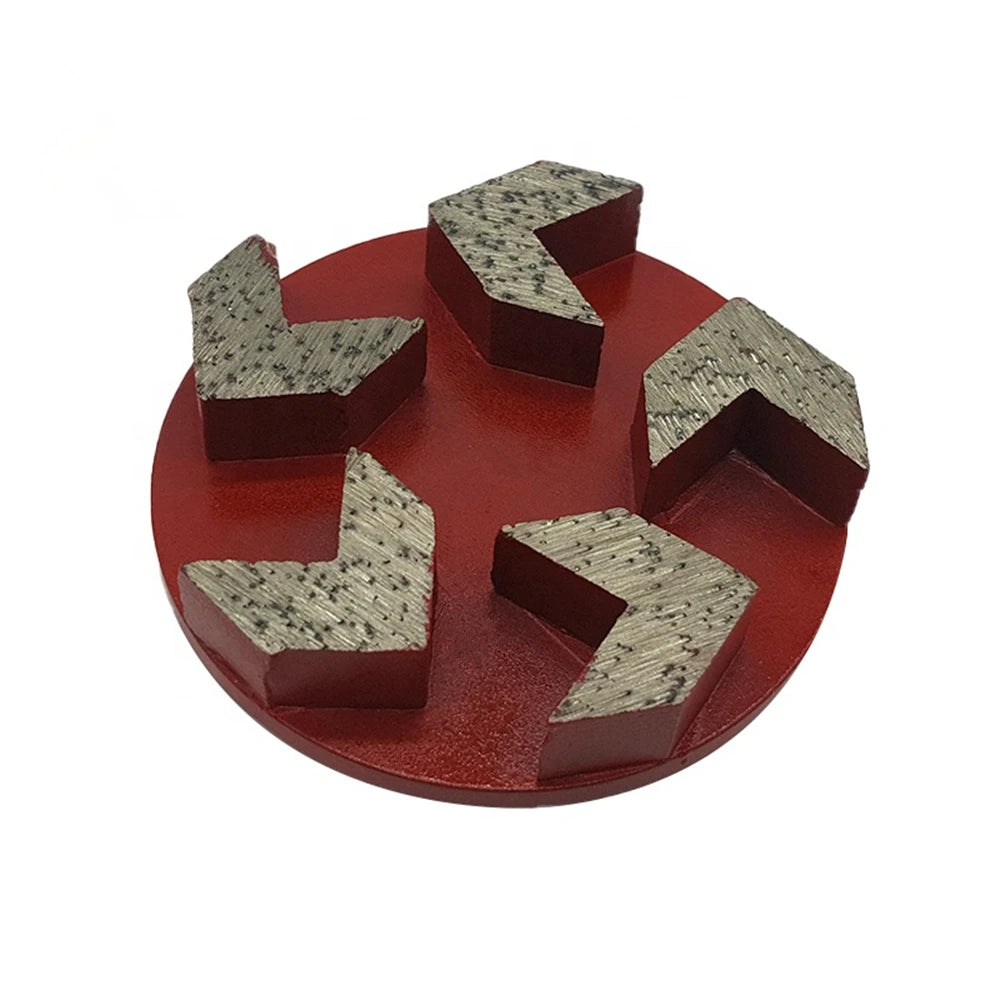 Diamond Grinding Disc with Five Sharp Arrow Segments, Soft Medium Hard Bond 4 Inch Two Pins Redi Lock  Concrete Plates 9PCS