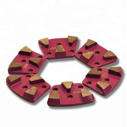 Metal Bond Diamond Grinding Shoes with Three Trapezoid Segments and M6 Thread Holes for Blastrac and ASL Concrete Grinders  12PC