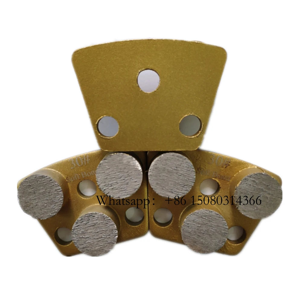 Soft Bond Yellow Trapezoid Grinding Shoes Hard Black Blastrac Floor Pads With Three Bare Holes 9PCS