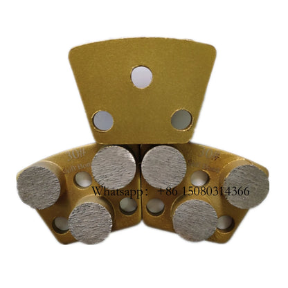 Soft Bond Yellow Trapezoid Grinding Shoes Hard Black Blastrac Floor Pads With Three Bare Holes 9PCS