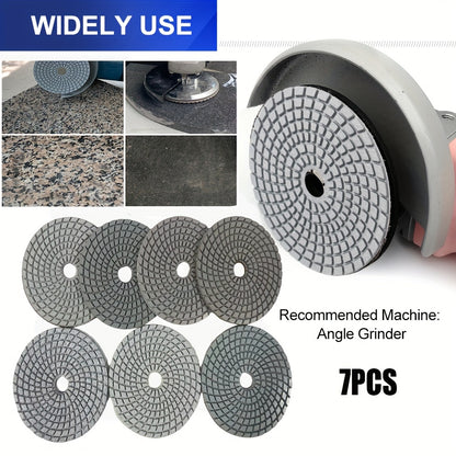 7Pcs 4" Diamond Wet Flexible Polishing Pads 100mm White Resin Bond Sanding Disc for Granite Stone Marble